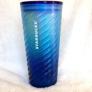 Starbucks 2023 Blue Diagonal Sheen Ombre Swirl Glass Tumbler New